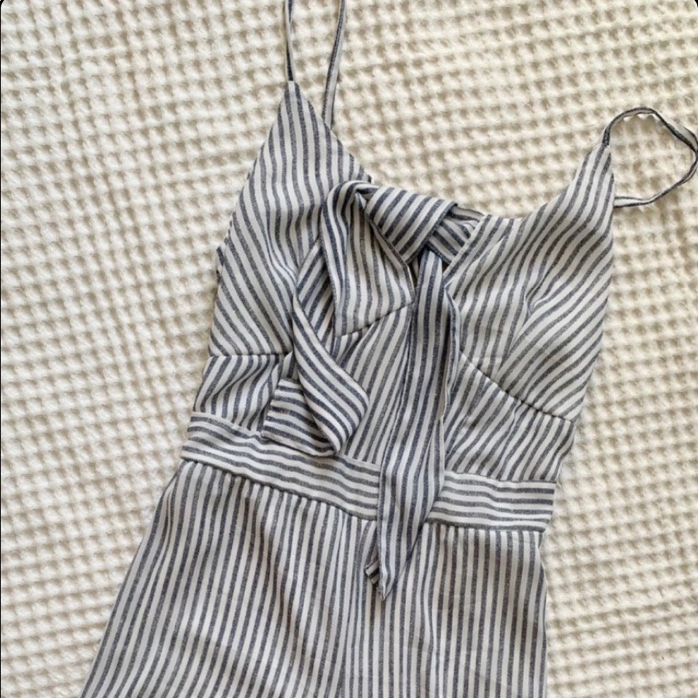 Grey and white striped jumpsuit